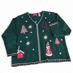 HolidayLodge by Northcrest Green Holiday Christmas Zip-up Cardigan Size 18/20 2X